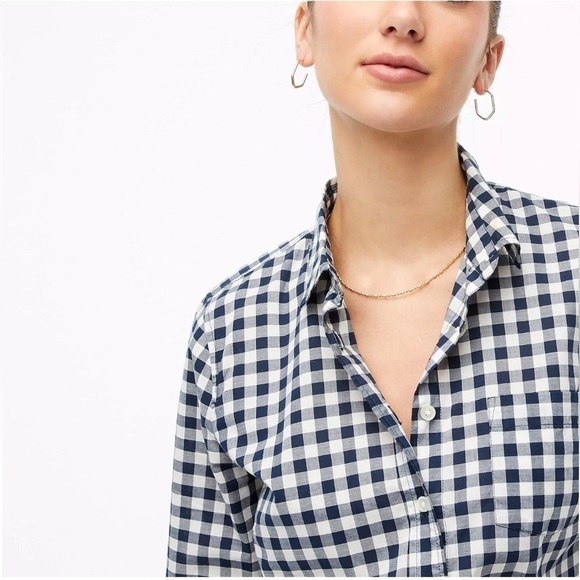 J. Crew Shirt Navy White Plaid “The Perfect Shirt” Boy Fit PXS - Picture 2 of 7